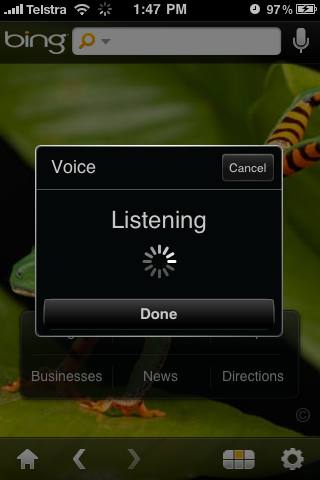 Bing iPhone App Voice Search Listening