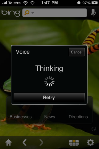 Bing iPhone App Voice Search Thinking